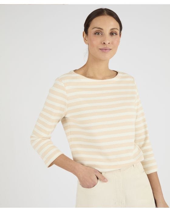 Striped Boat Neck Cotton Top - T Shirt - Damart.co.uk