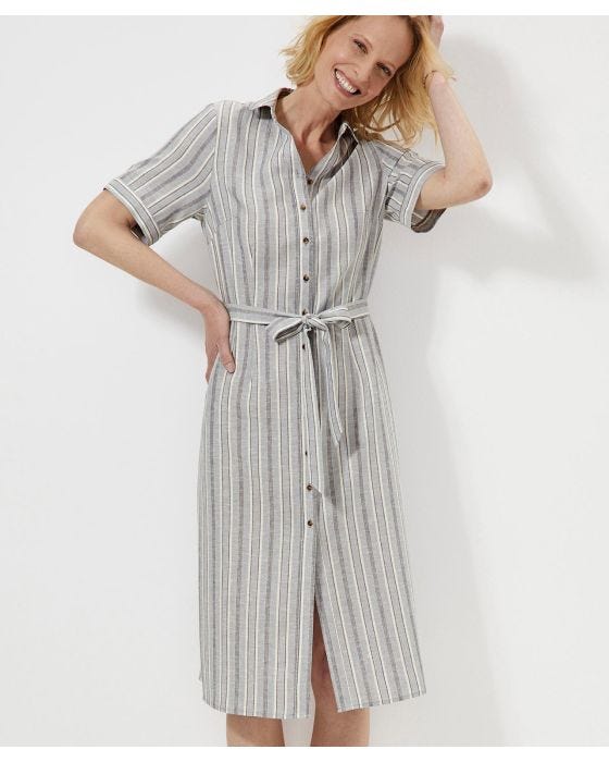 Button-Through Linen Mix Dress - Dress - Damart.co.uk