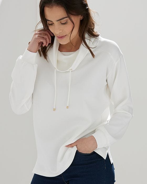 White cowl neck sweatshirt cheap