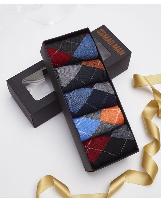 Mad man bright argyle boxed socks - None - Damart.co.uk