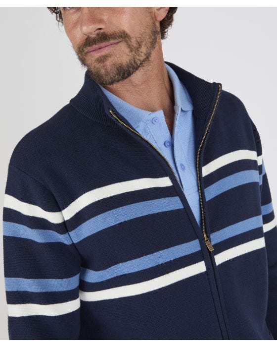 SAHARA MARTE 新品Lace Hem Zip Cardigan Stripe Zip Front Cardigan - Cardigan - Damart.co.uk