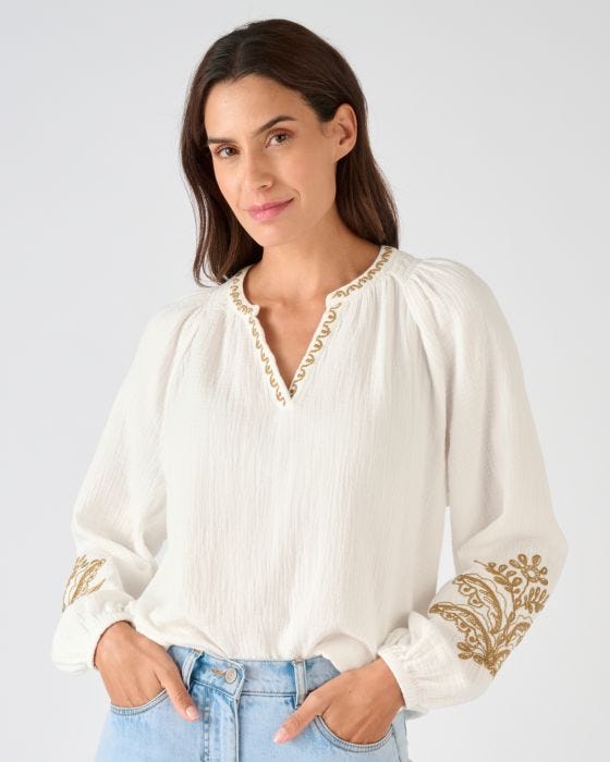 Embroidered Crinkle Blouse - Top - Damart.co.uk